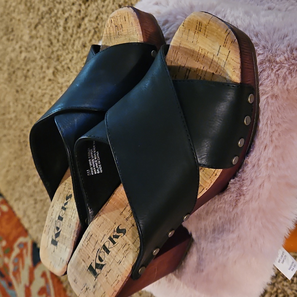Kork-Ease Black Leather Sandals